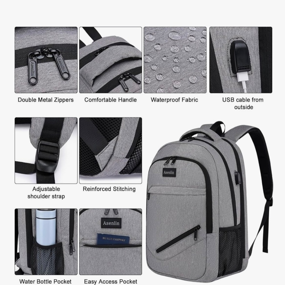 Travel Laptop Backpack for Women & Men - Gray - Picture 4 of 9